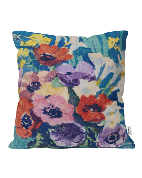 Floral Woodcuts Spring Flowers Pillow Cover