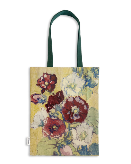 Floral Woodcuts Hollyhocks Tote Bag
