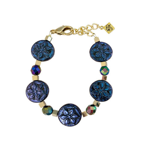 Blue Crystal and Glass Flowers Bracelet