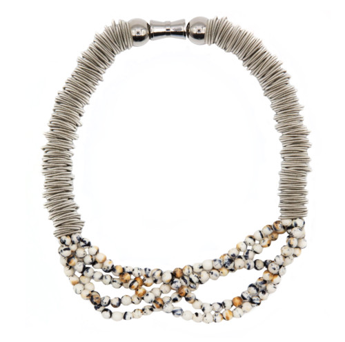 Beige Imperial Jasper Stones with Spring Ring Necklace