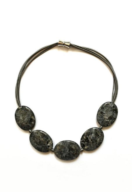 Gray Jasper on Slate Wire Necklace
