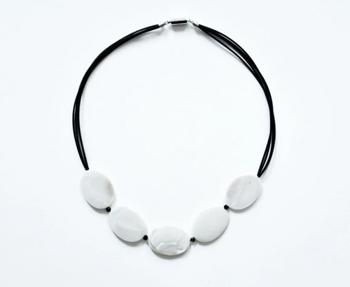 Black Piano Wire with Mother of Pearl Necklace