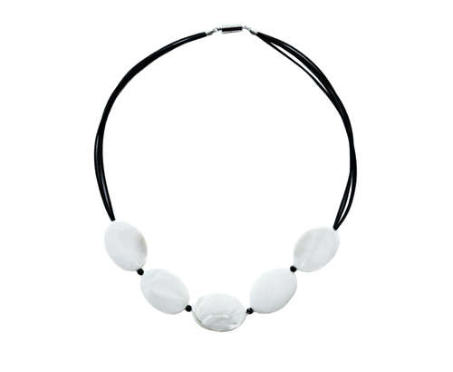 Black Piano Wire with Mother of Pearl Necklace
