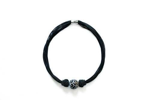 Black Piano Wire with Jade Bead Necklace