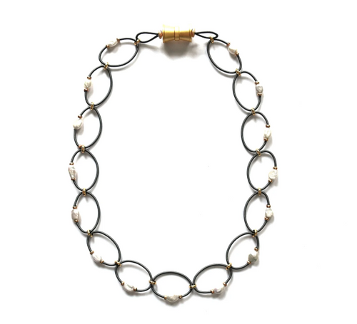 Slate Ring with Pearl Necklace