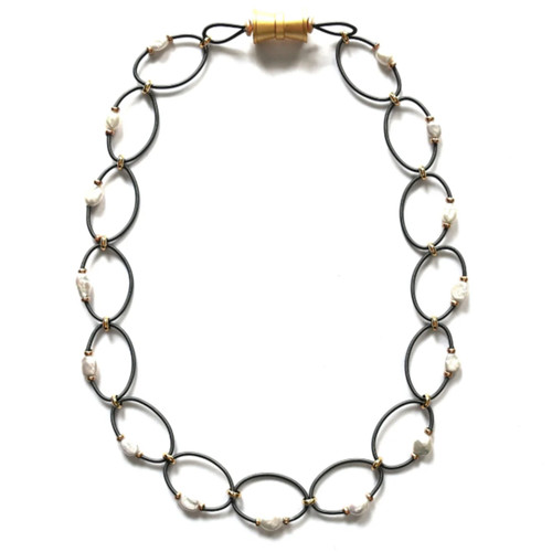 Slate Ring with Pearl Necklace