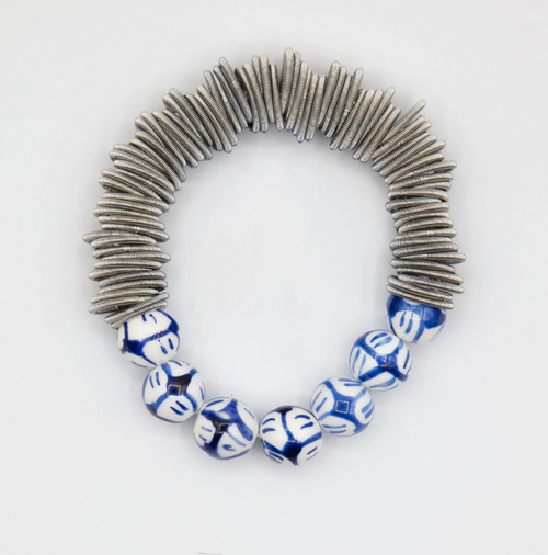 Blue & White Beads with Spring Ring Bracelet