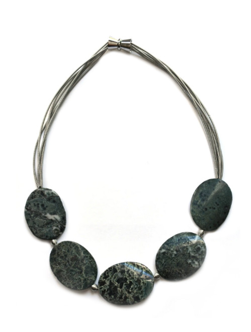 Green Jasper on Silver Wire Necklace