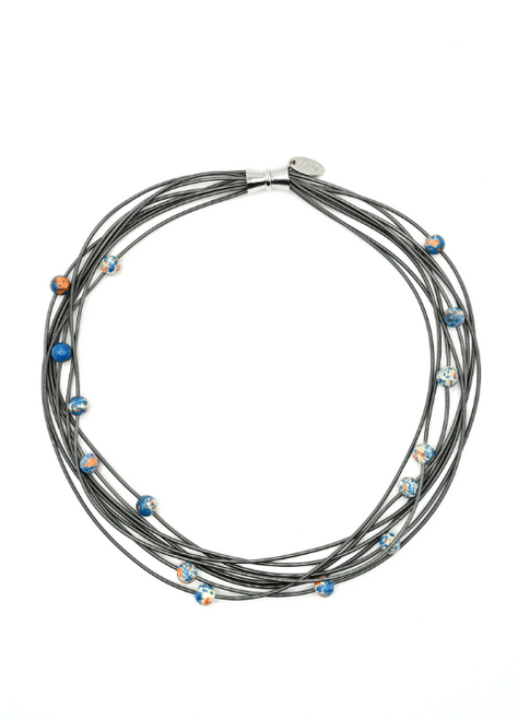 Slate Wire with Porcelain Bead Necklace