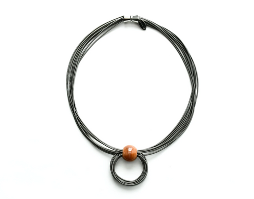 Slate Wire Necklace with Agate Bead