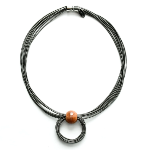 Slate Wire Necklace with Agate Bead