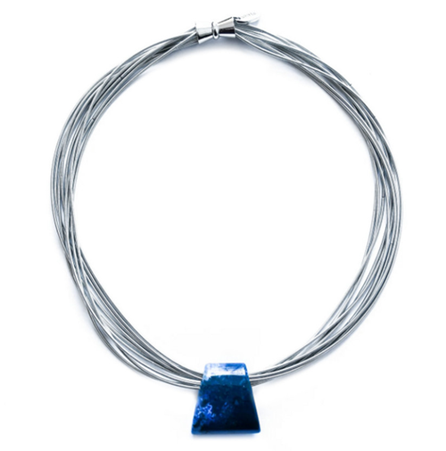 Silver Wire Necklace with Agate Pendant