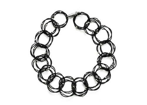 Black Rings with Silver Beads Necklace