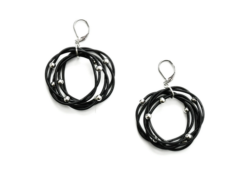 Black Rings with Silver Beads Earrings