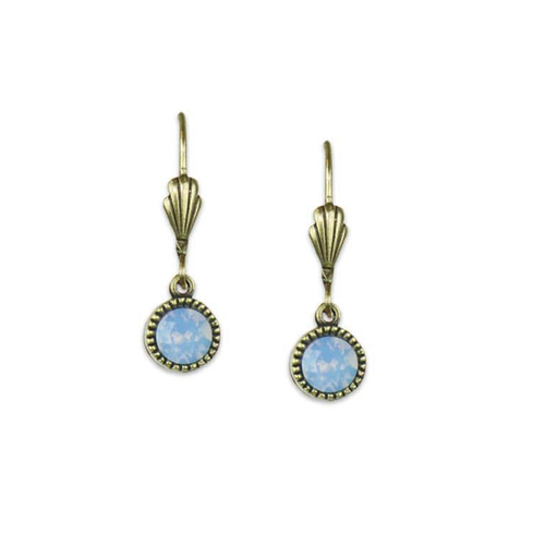 Light Blue Crystal Leverback Earrings