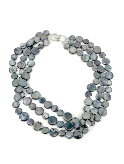 Mother of Pearl 3-Strand Necklace Navy