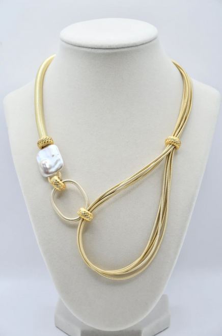 Gold Loop with Beads and Pearl Necklace