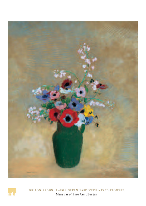 Redon Large Green Vase with Mixed Flowers Poster