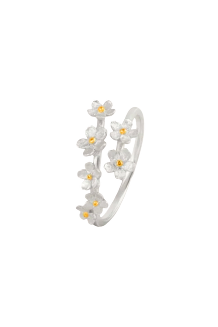 Silver Floral Cherry Blossom Adjustable Ring