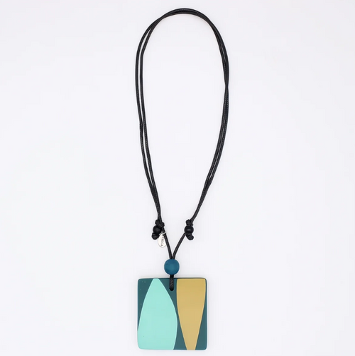 Teal Geometric Print Pendant Necklace