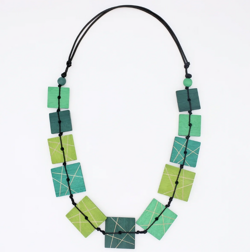 Green Abstract Squares Necklace