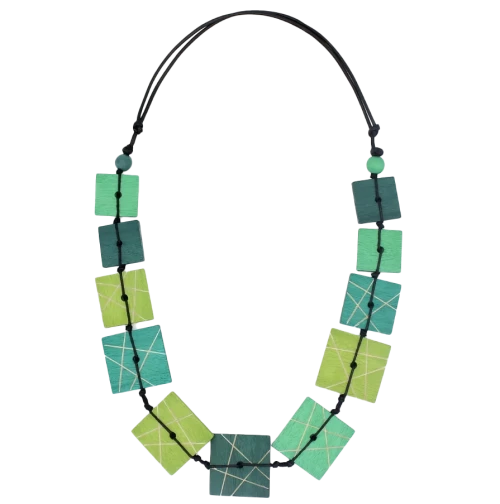 Green Abstract Squares Necklace