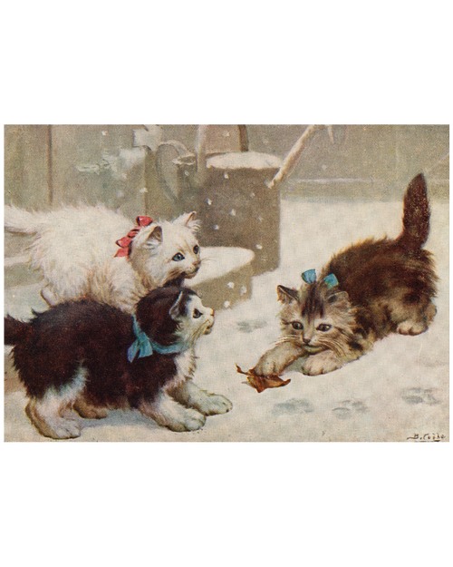 MFA Kittens Playing With a Leaf in the Snow Holiday Cards