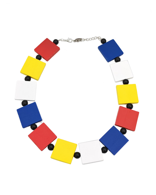 Mondrian Color Wooden Square Necklace