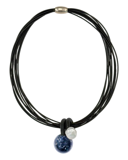 Blue Stone and Pearl Pendant Necklace