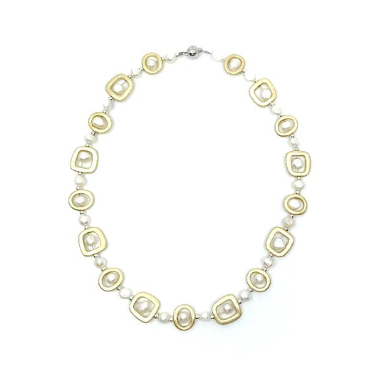 Gold Geometric Shape with Pearl Necklace