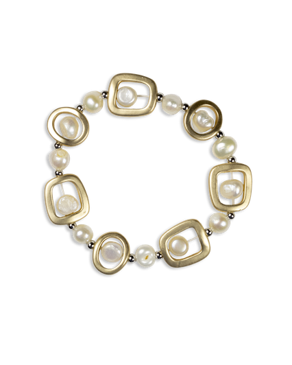 Gold Geometric Shape with Pearl Bracelet