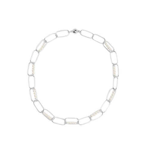 Silver Paperclip and Petite Pearls Necklace