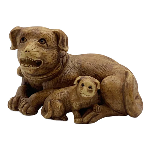 Dog with Her Puppy Netsuke