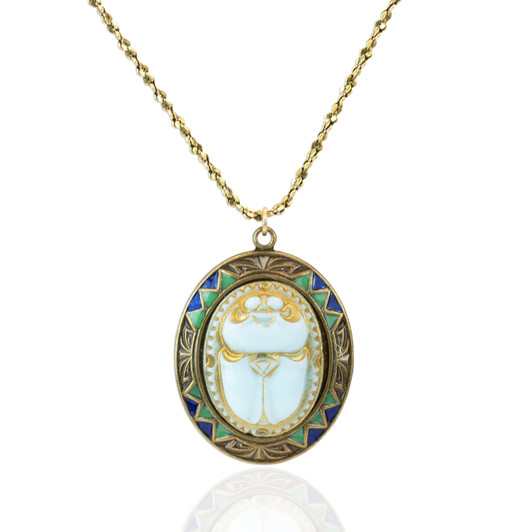 Scarab Egyptian Revival Pendant Necklace