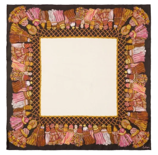 Tassel Silk Square Scarf - Chocolate