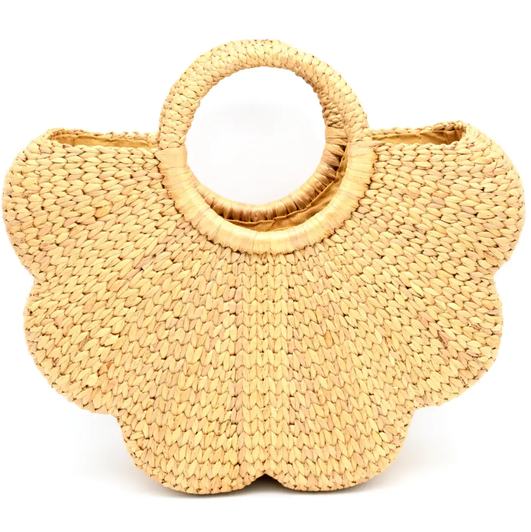 Water Hyacinth Flower Scallop Tote Bag- Large