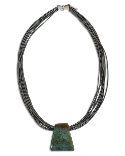 Slate Wire Necklace with Blue Agate Pendant