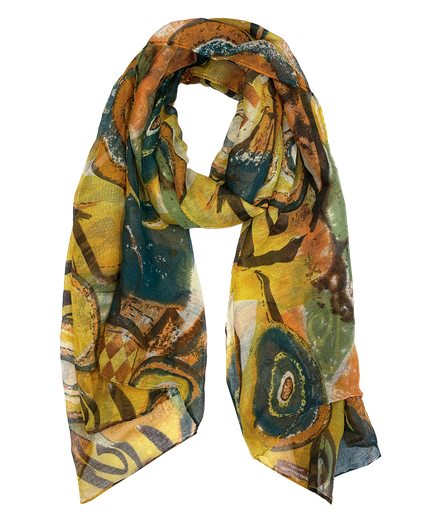 Yellow Multi Circles Silk Scarf