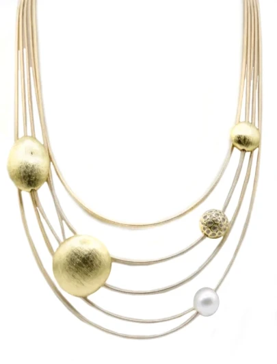Layered Metal and Pearl Necklace