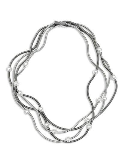 Short Silver and Slate Wave Wire Necklace