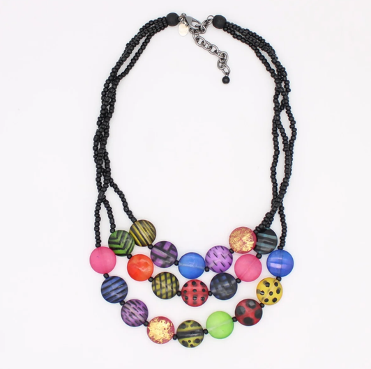Multi Sea Stone Triple Strand Necklace