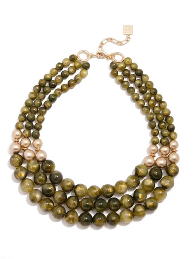 Olive Irridescent Bead Tiered Necklace