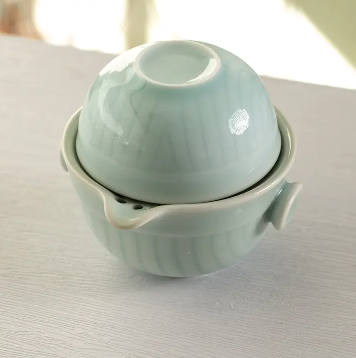 Koi Fish Tea Pot With Cup Light Blue