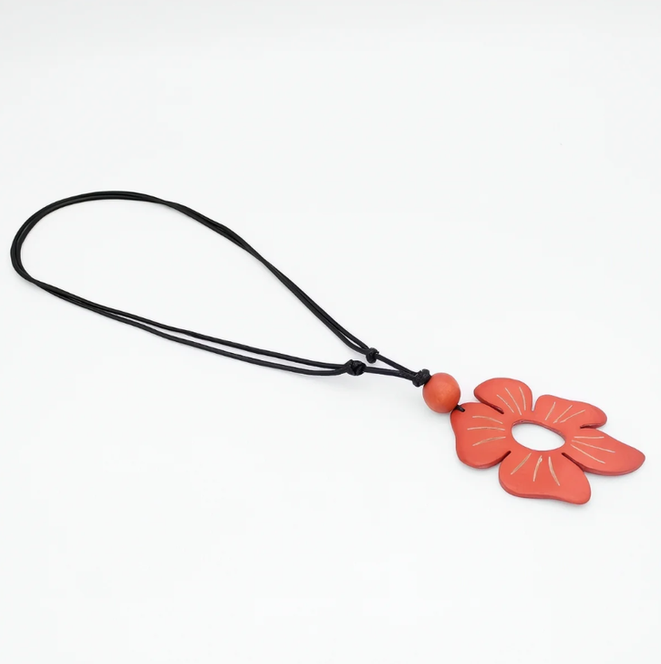 Orange Flower Pendant Necklace