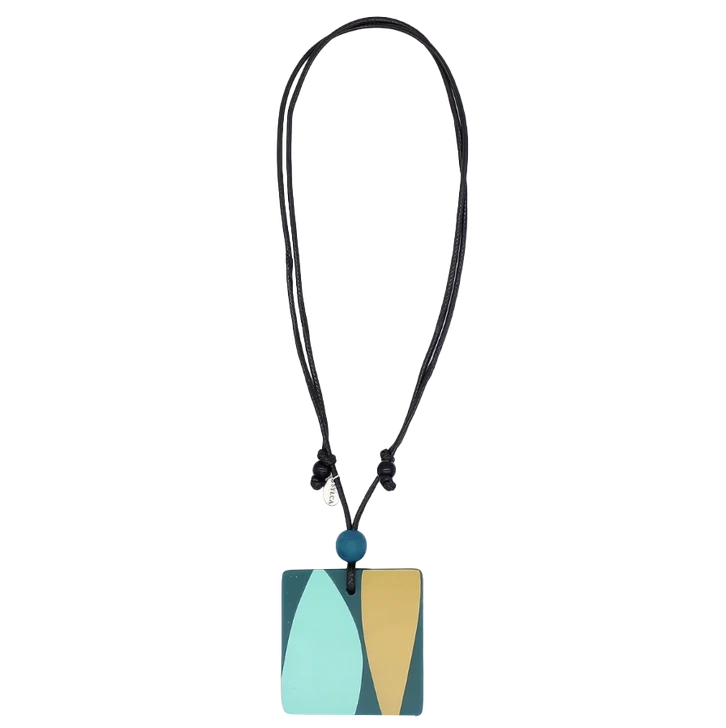 Teal Geometric Print Pendant Necklace