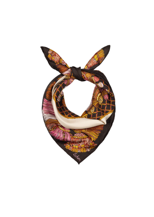 Tassel Silk Square Scarf - Chocolate