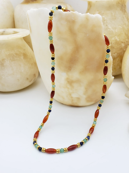 Carnelian Egyptian Inspired Beaded Necklace