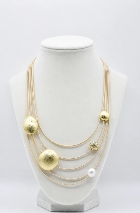 Layered Metal and Pearl Necklace