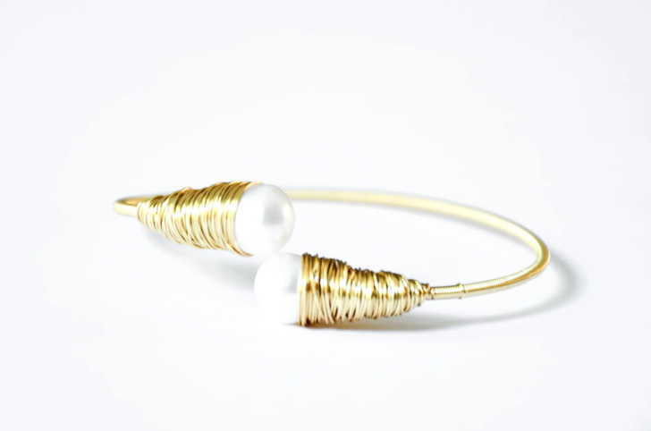 Gold Wire with Pearl Bangle Bracelet