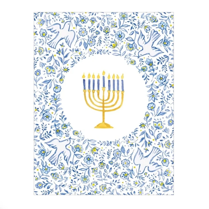 Menorah and Doves Hanukkah Cards
